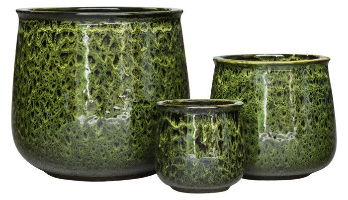 Leirkrukkesett glasert grønn 3 stk.